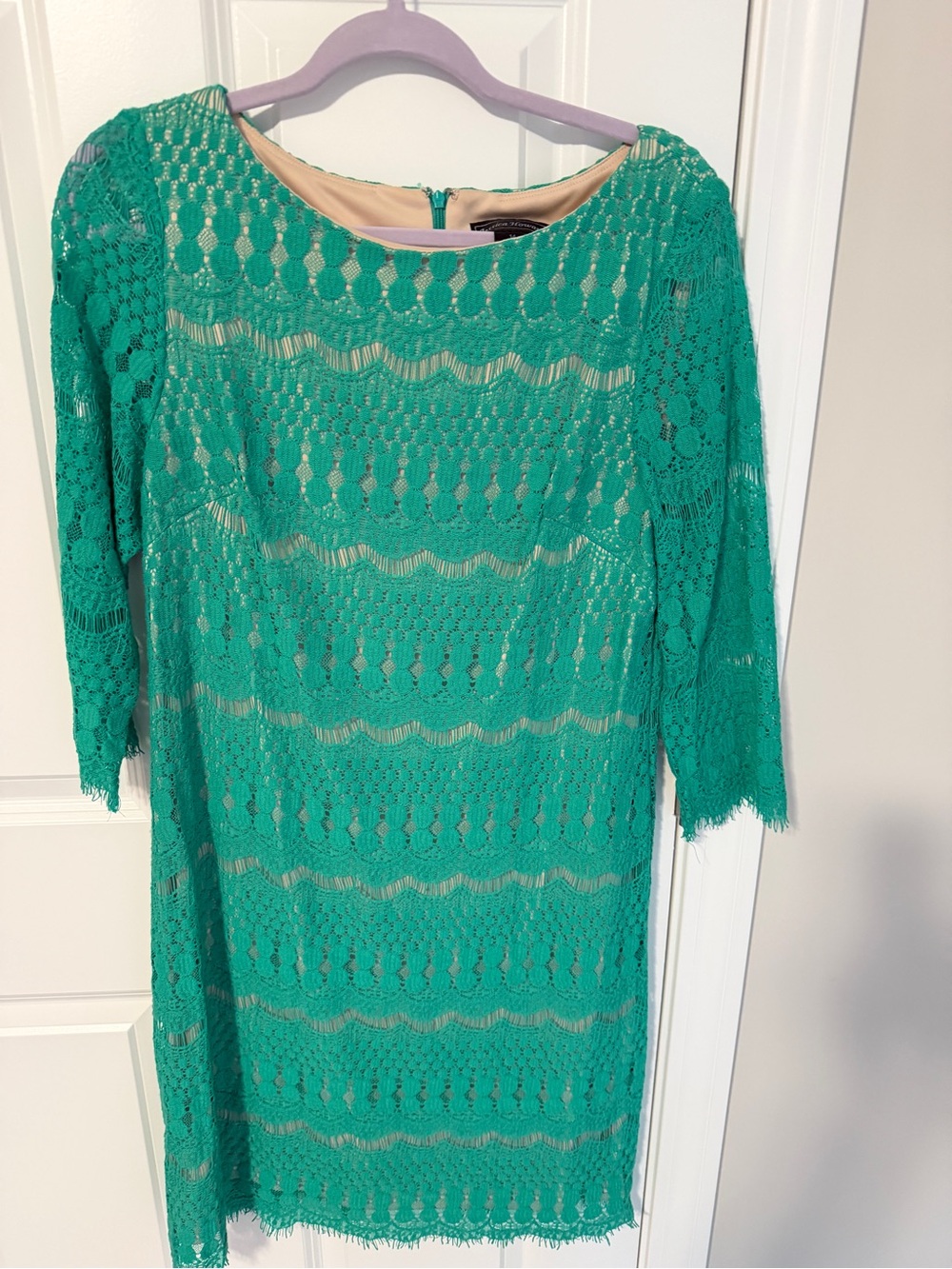 Jessica Howard Teal Lace Midi Dress with Nude Lining